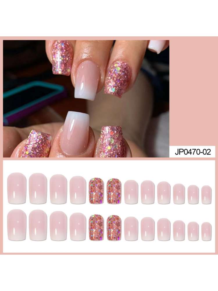 24pcs*2 French Tip Press On Nails Almond Press On Nails Short False Nail Patch