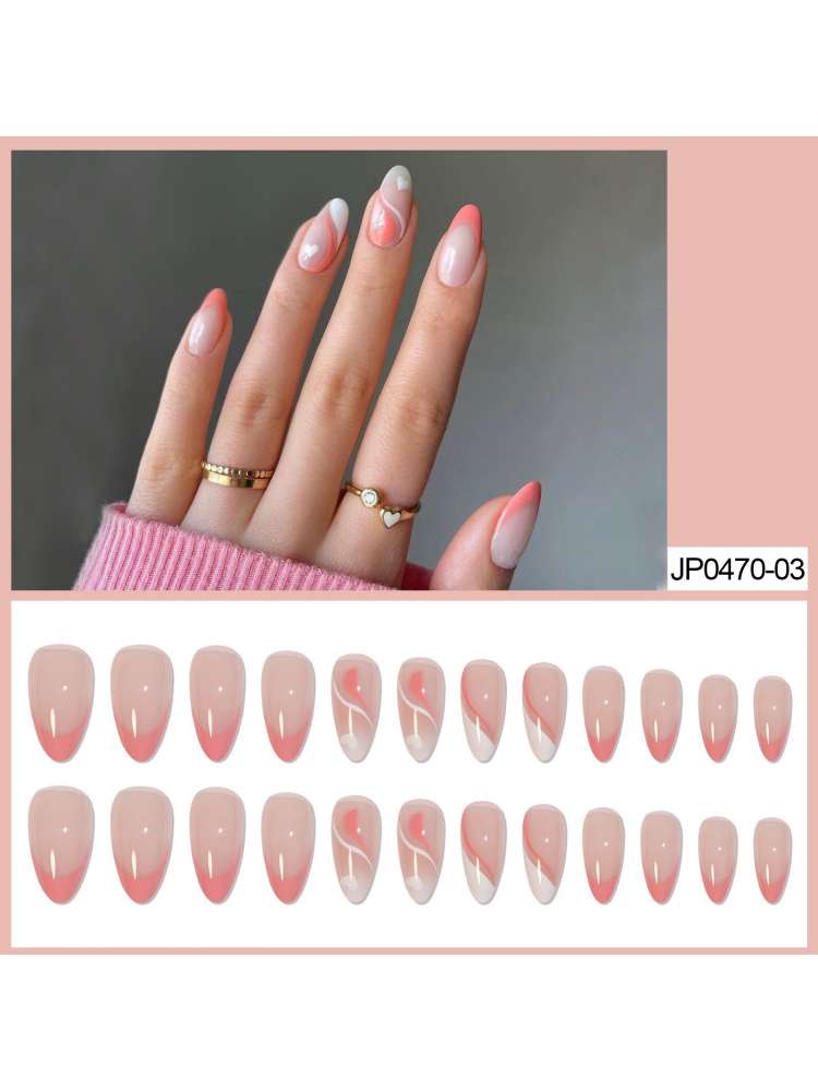 24pcs*2 French Tip Press On Nails Almond Press On Nails Short False Nail Patch