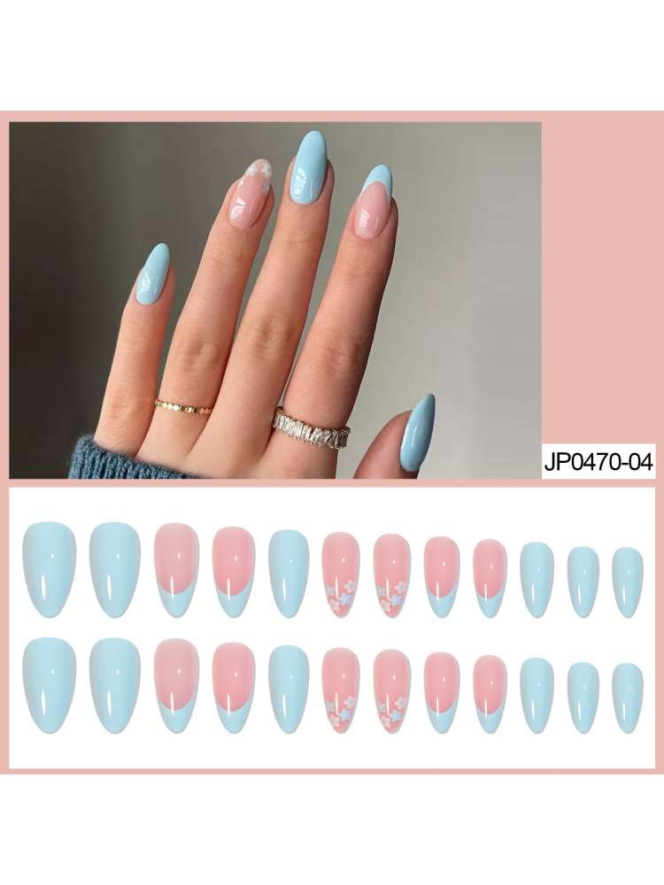 24pcs*2 French Tip Press On Nails Almond Press On Nails Short False Nail Patch