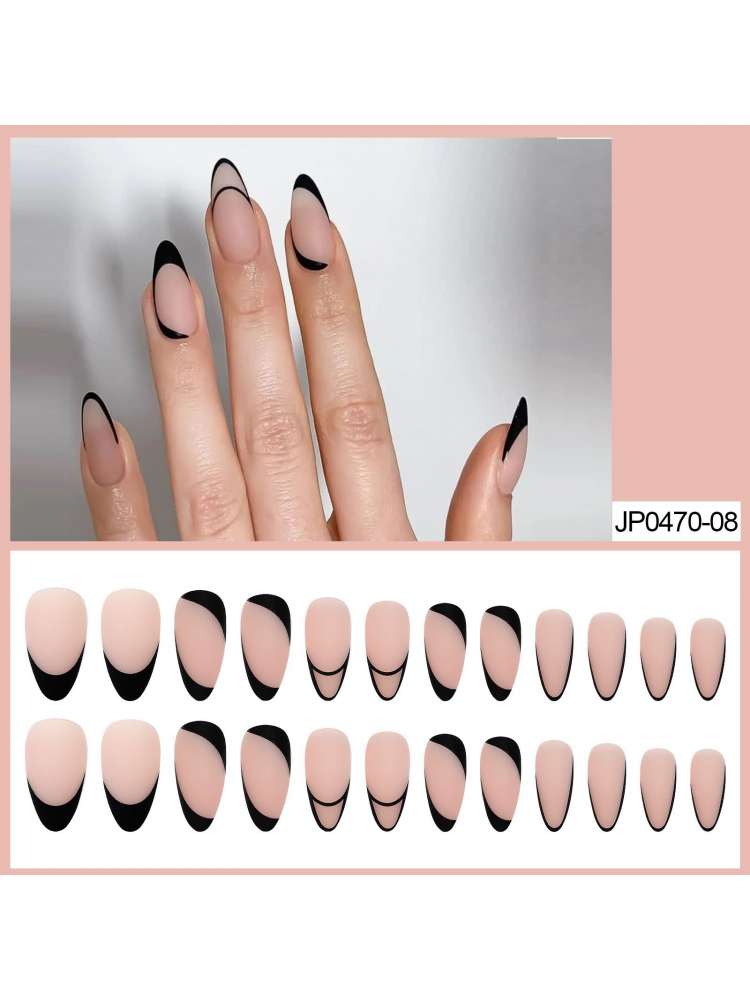 24pcs*2 French Tip Press On Nails Almond Press On Nails Short False Nail Patch