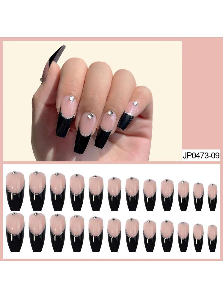 24pcs*2 French Tip Press On Nails Short Reusable Glue On Nails Gel Fake Nails For Women