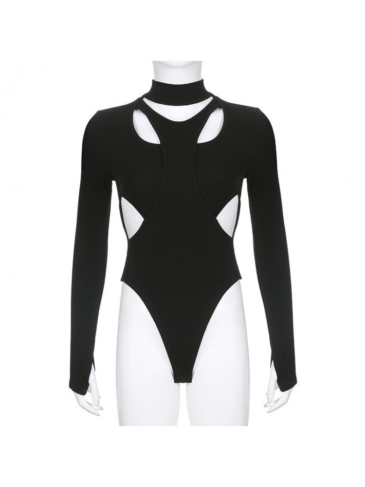 Hollow Out Crewneck Bodycon Bodysuits