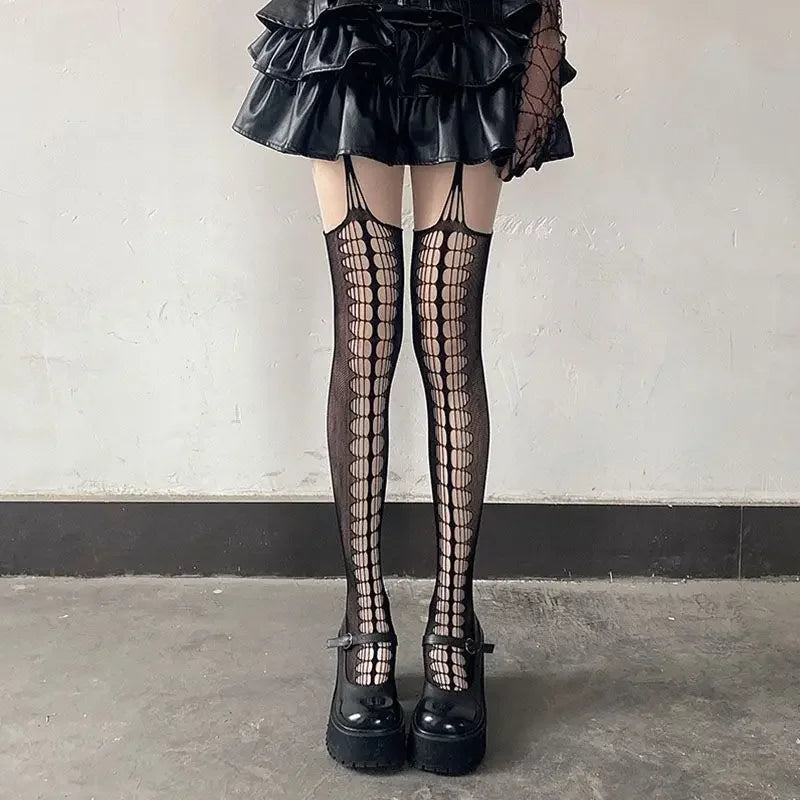 Women Punk Tights Stockings Sexy Hollow Out Fishnet Mesh Pantyhose Gothic Lolita Girls Calcetines Club Party Fish Net Stockings