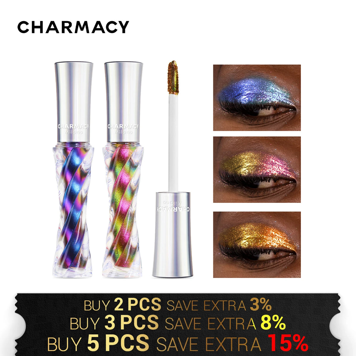 CHARMACY Glitter Professional Chameleon Liquid Eyeshadow – Shiny, Long-lasting High Quality Eye Makeup Cosmetic