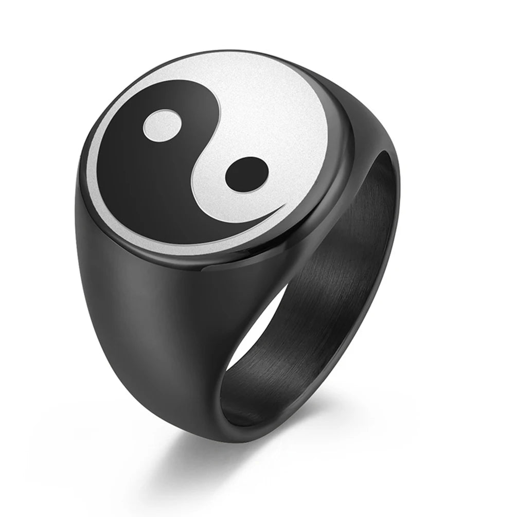 Tai Chi Yin Yang Symbol Ring Chinese Style Stainless Steel Signet Finger Ring for Men Punk Rock Jewerly Wedding Gift