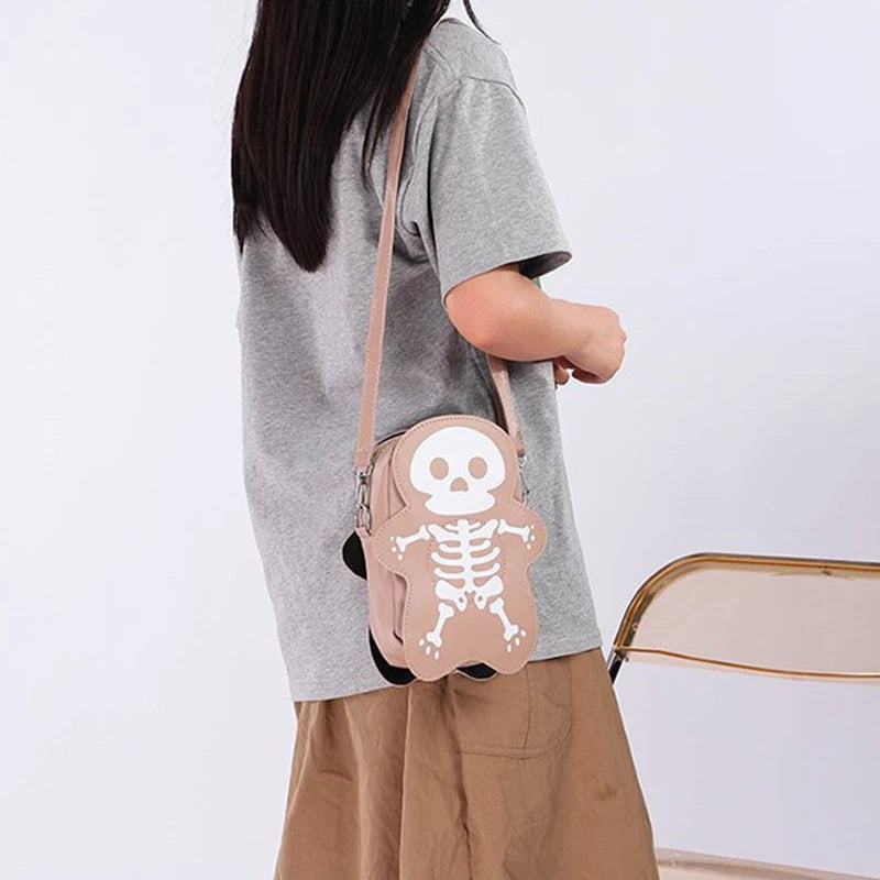 Halloween Crossbody Bag – Funny Little Cute Skeleton Shoulder Bag, PU Leather Messenger Handbag, Perfect for Shopping and Holiday Gifts