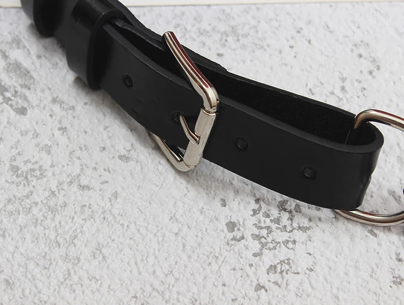 [EAM] PU Leather Black Metal Chain Long Wide Belt Women’s Fashion All-match Spring Autumn 2024