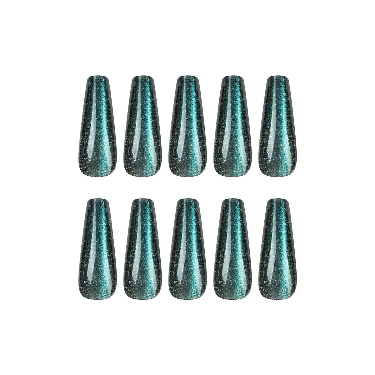 24pcs Long Ballerina Fake Nails Press On Glitter Artificial Nail Tips Wearable Lake Blue Cat's Eye Aurora False Nails Decoration