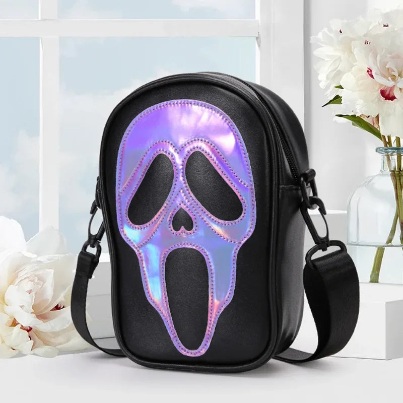 Vintage Halloween Gothic Skull Crossbody Bag: PU Leather Streetwear Chic with Y2K Aesthetic Twist