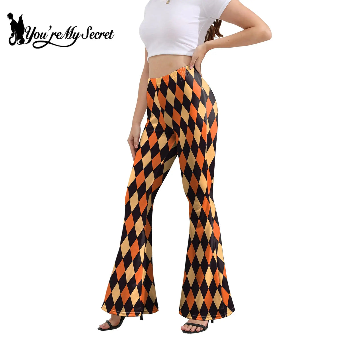 [You're My Secret] Flared Pants for Women Lady Halloween 3D Printing High Waist Leggings Holiday Party Elegance Fashion Trousers