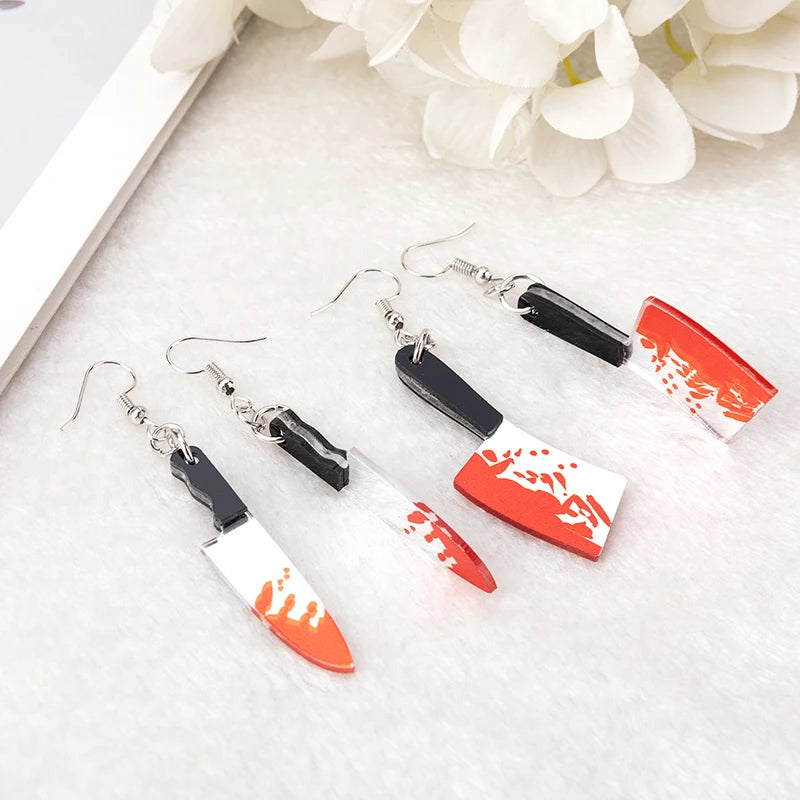 1 Pair Fashion Pastel Goth Skeleton Knife Dangle Earrings