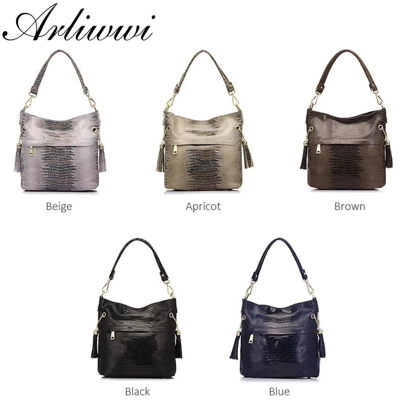 100% Genuine Leather Shoulder Handbag – Embossed Suede Cowhide Crossbody Bucket Bag for Women