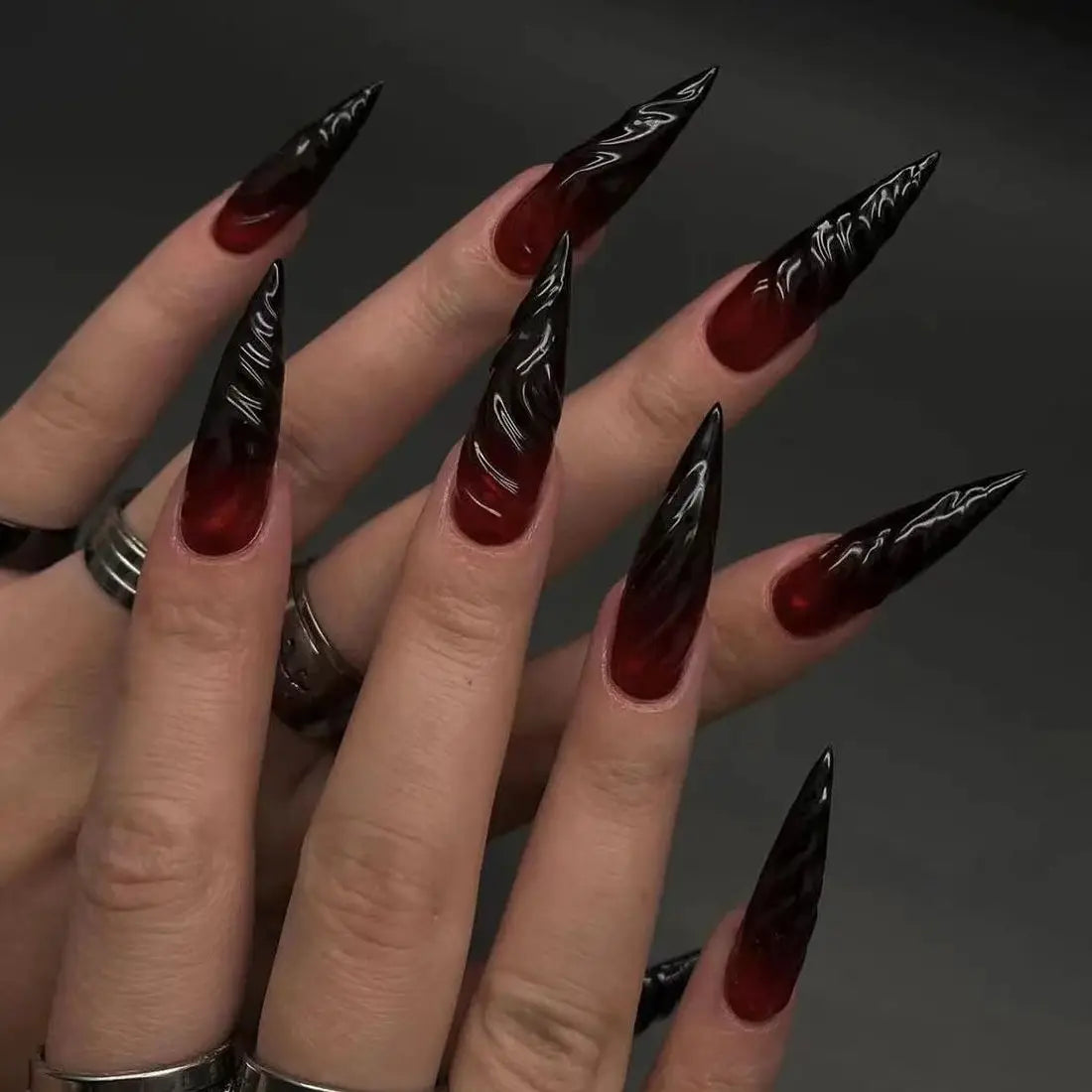 Black Bat & Purple Glitter French Long Pointed False Nails – Halloween Press-On Nails with Glue