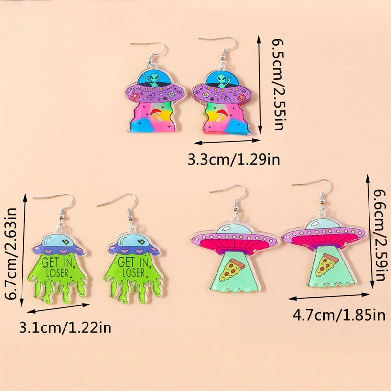 Aihua Cute Cartoon Creative Acrylic ET Alien Earrings Kawaii  Funny UFO Spaceship Earrings for Women Girls Kids Birthday Gifts