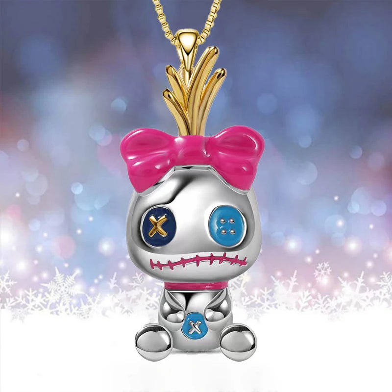 Accessories for Women Lovely Funny Ghost Doll Circus Clown Necklace for Women Pink Bow Cartoon Character Pendant Birthday Jewelr