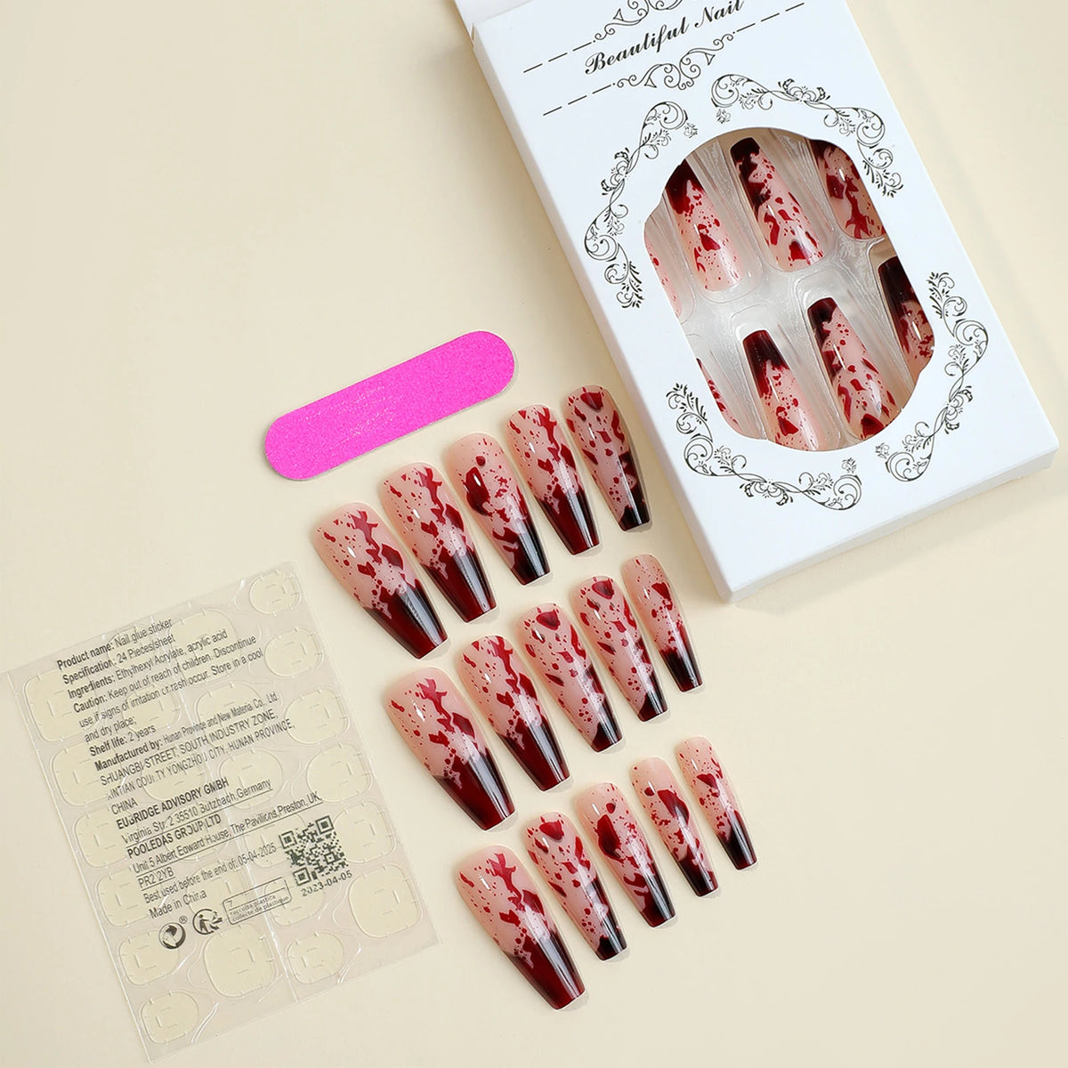 24pcs Halloween Blood Drops Gradient Press-On Nails - Super Long Ballerina Shape, Finished Manicure Art