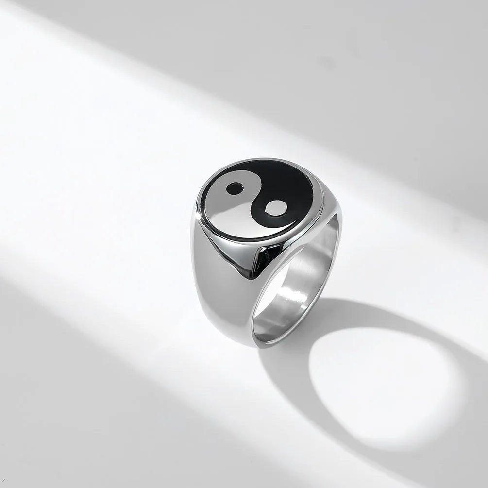 Tai Chi Yin Yang Symbol Ring Chinese Style Stainless Steel Signet Finger Ring for Men Punk Rock Jewerly Wedding Gift