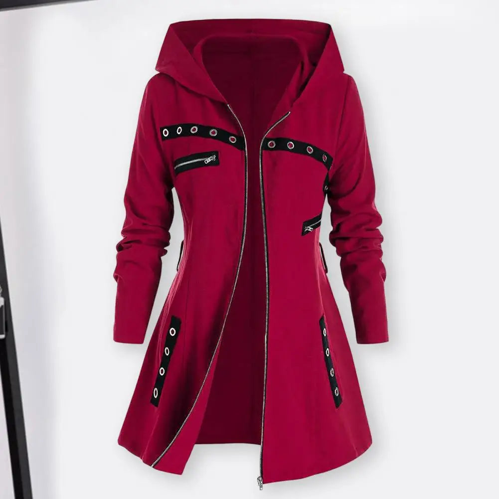 Stylish Coat Gothic Women Winter Coat Pocket Punk Style A-line Autumn Coat  Thermal