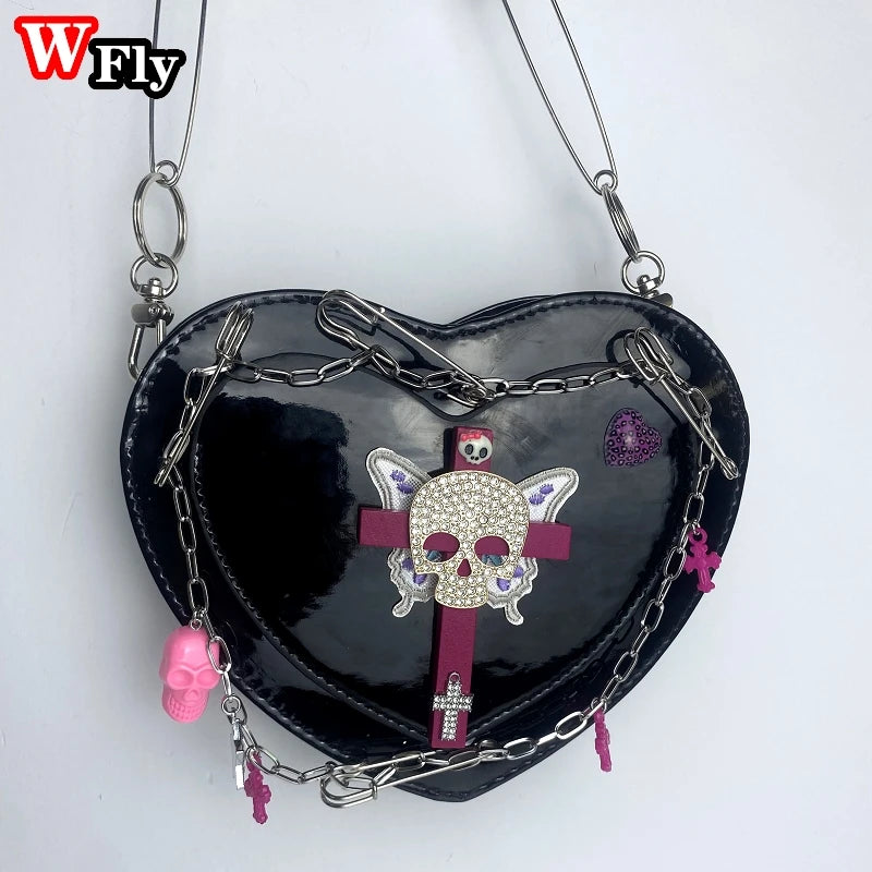 Gothic Lolita Girl Heart Cross Skeleton One Shoulder Underarm Bags Tote Y2K Women Metal Punk Crossbody bags Handbag Female