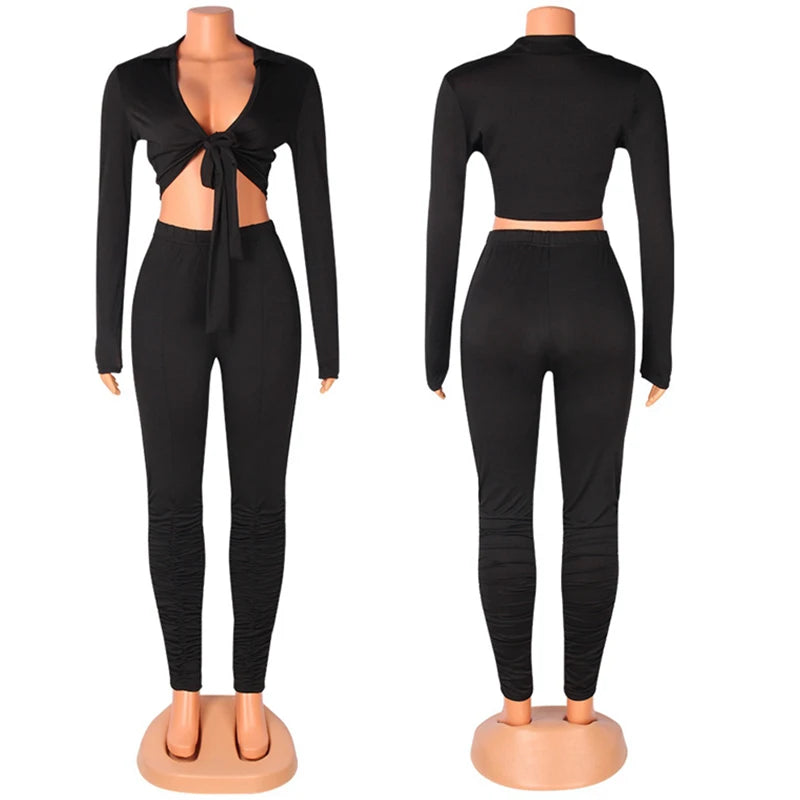 Fall Two-Piece Set for Women – Long Sleeve Stretch Top and Pants Matching Outfit, Sexy Club Party Tracksuit