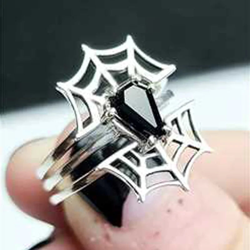 Striking Hollow Web Coffin Geometry Ring – Gothic Silver Color Party Jewelry for Women & Men, Sizes 6-10