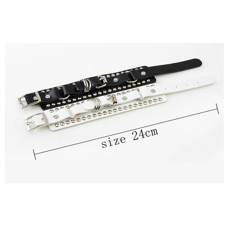 Black Leather Wristband Bracelet Cuff Goth Gothic Punk Bracelets Women Men Spikes Rivet Stud Bangle Cosplay Rock Unisex Jewelry