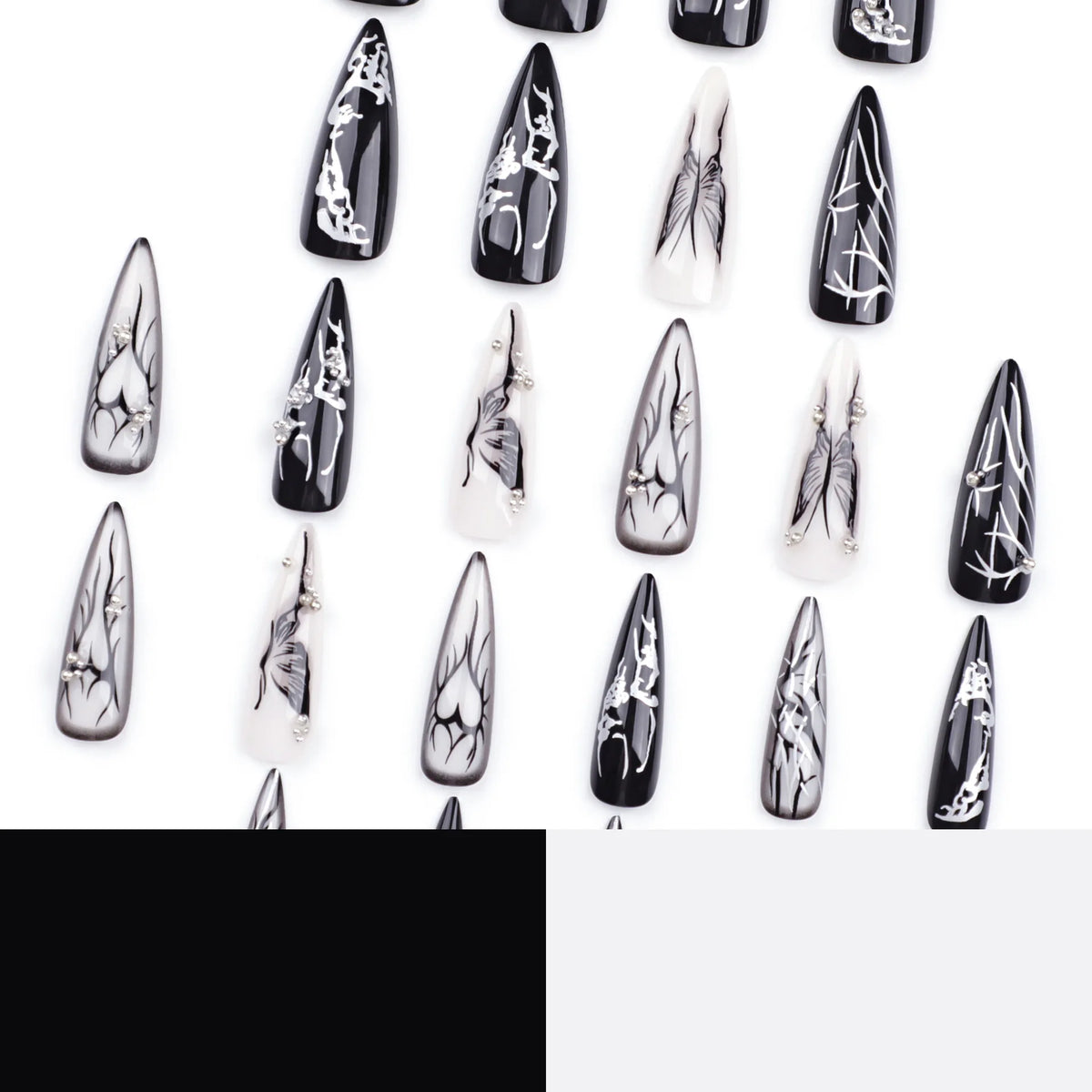 24pcs European Heavy Metal Fake Nails – Black Butterfly Design, Wearable Detachable Punk Style Long Pointed Press-on Nail Tips