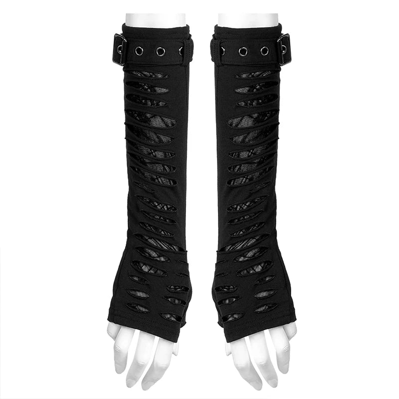 PUNK RAVE Women’s Gothic Cut Knitted Spider Pattern Mesh Gloves – Removable Loop Decoration, Party Club Accessories