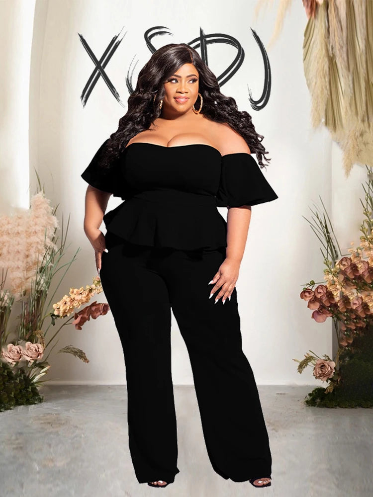 Elegant Plus Size Off-Shoulder Jumpsuit – Women’s Sexy One-Piece Long Jumpsuit