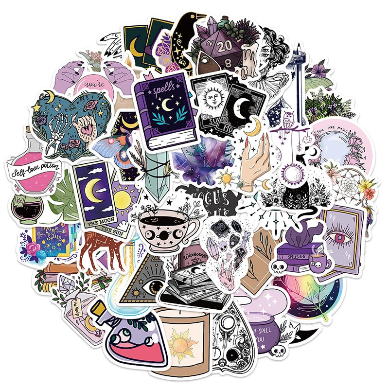 50PCS Witchy Apothecary Graffiti Stickers Witch Sticker Astrology Tarot Goth Waterproof Toy Decals for Kid Girl Gift