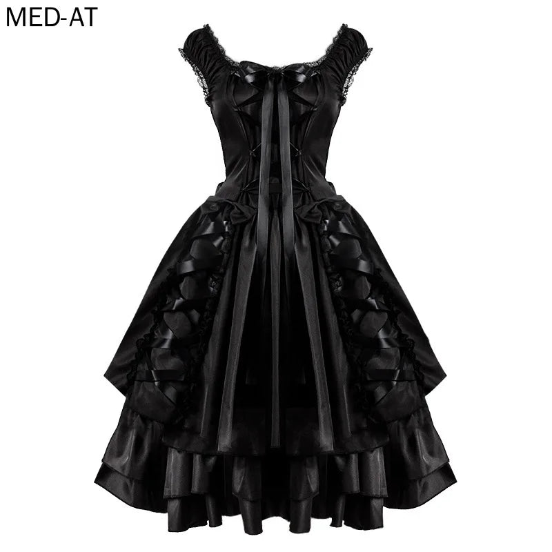 Classic Goth Lolita Steampunk Dress - Victorian Black Lace Layers | Medieval Renaissance Cosplay