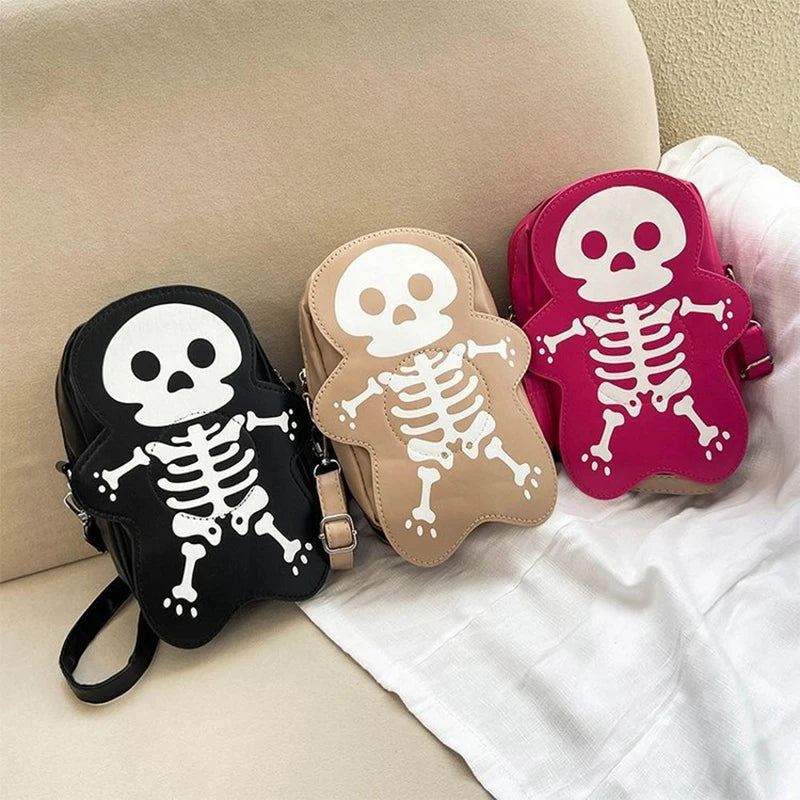 Halloween Crossbody Bag – Funny Little Cute Skeleton Shoulder Bag, PU Leather Messenger Handbag, Perfect for Shopping and Holiday Gifts