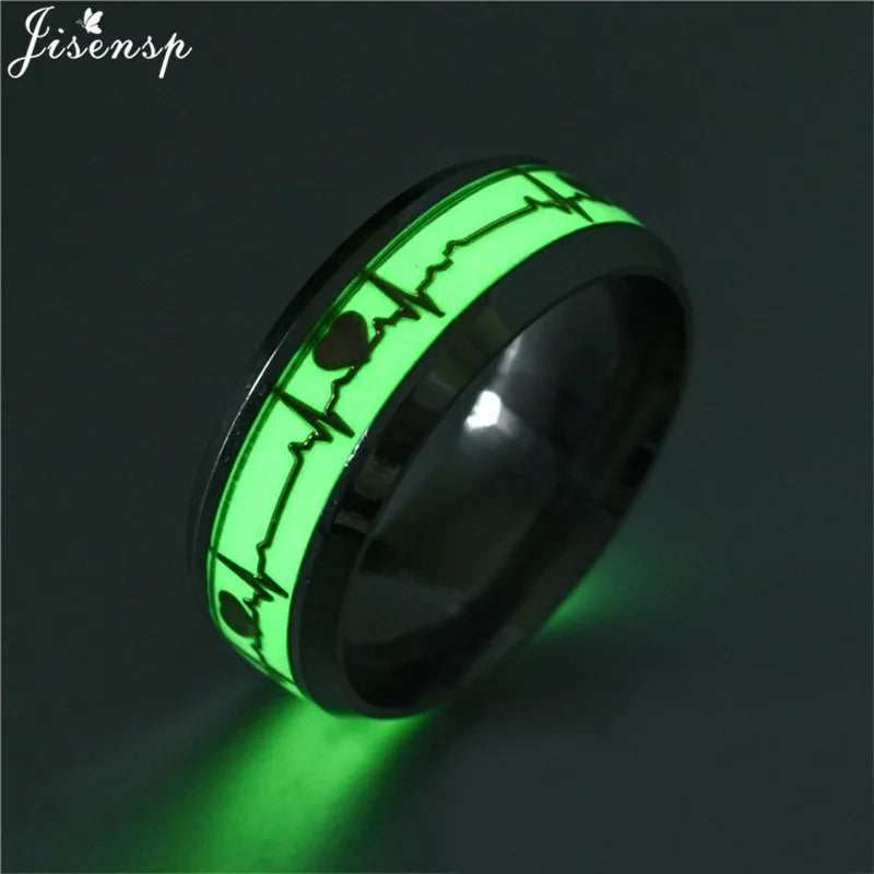 2023 Stainless Steel Glowing In Dark Heart Finger Rings for Men Women Punk Music Dragon Luminous Ring Couple Jewelry Anel