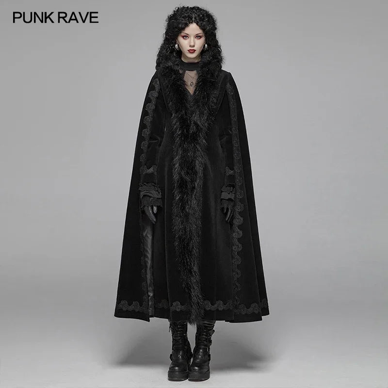 PUNK RAVE Women's Gothic Vintage Long Trench Coat - Gorgeous Cape for Evening Party, Halloween, and Stage Performance