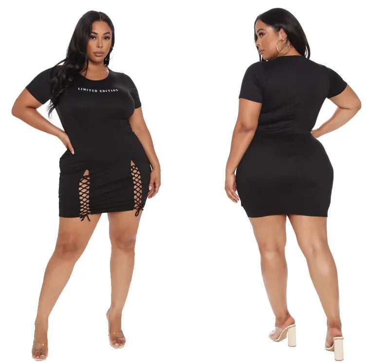 Wmstar Plus Size Black Hollow Out Mini Dress – Sexy Super Stretch Bandage Hem Summer Dress for Women