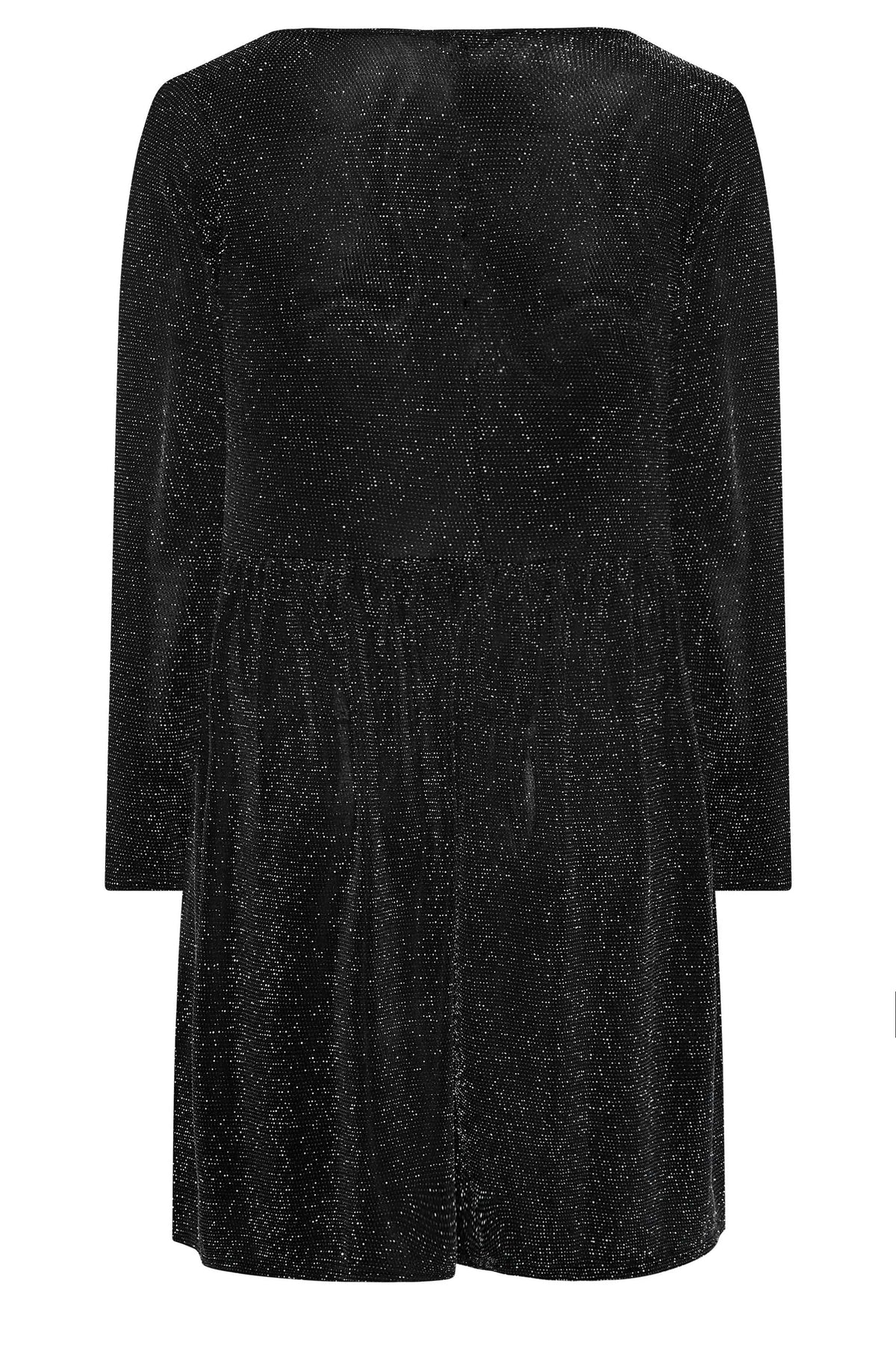 Plus Size Long Sleeve Black Silver Glitter Party Dress - Elegant Spring Autumn Midi Evening Dress