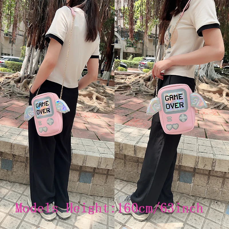 Fun Angel Wings Game Shaped Girls Shoulder Bag and Handbag Cute Designer Crossbody Bag for Women Daily Clutch Kawaii Gifts