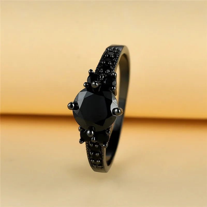 Round Black Zircon Stone Ring for Fashion Wedding Party Engagement Jewelry