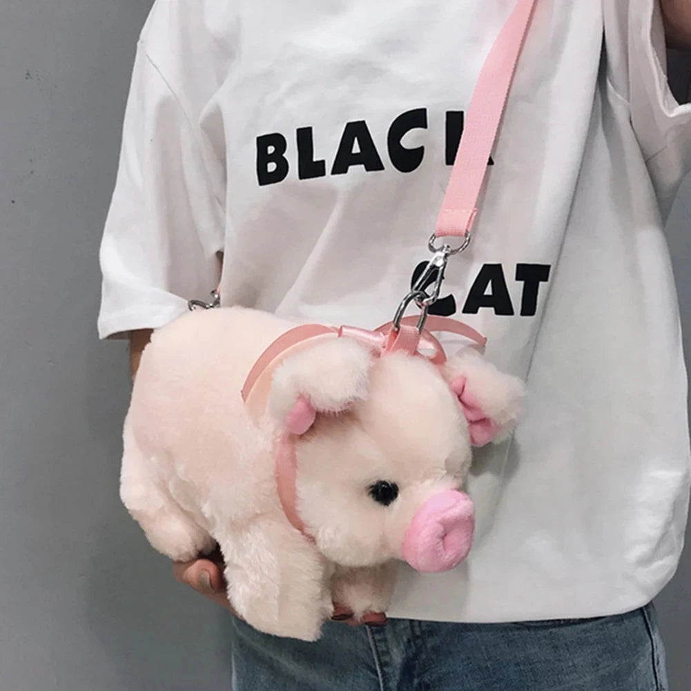 Pink Piglet Plush Bag - Medium Capacity Shoulder Bag, Cute Cartoon Doll Handbag, In Style Crossbody Messenger Bag for Ladies