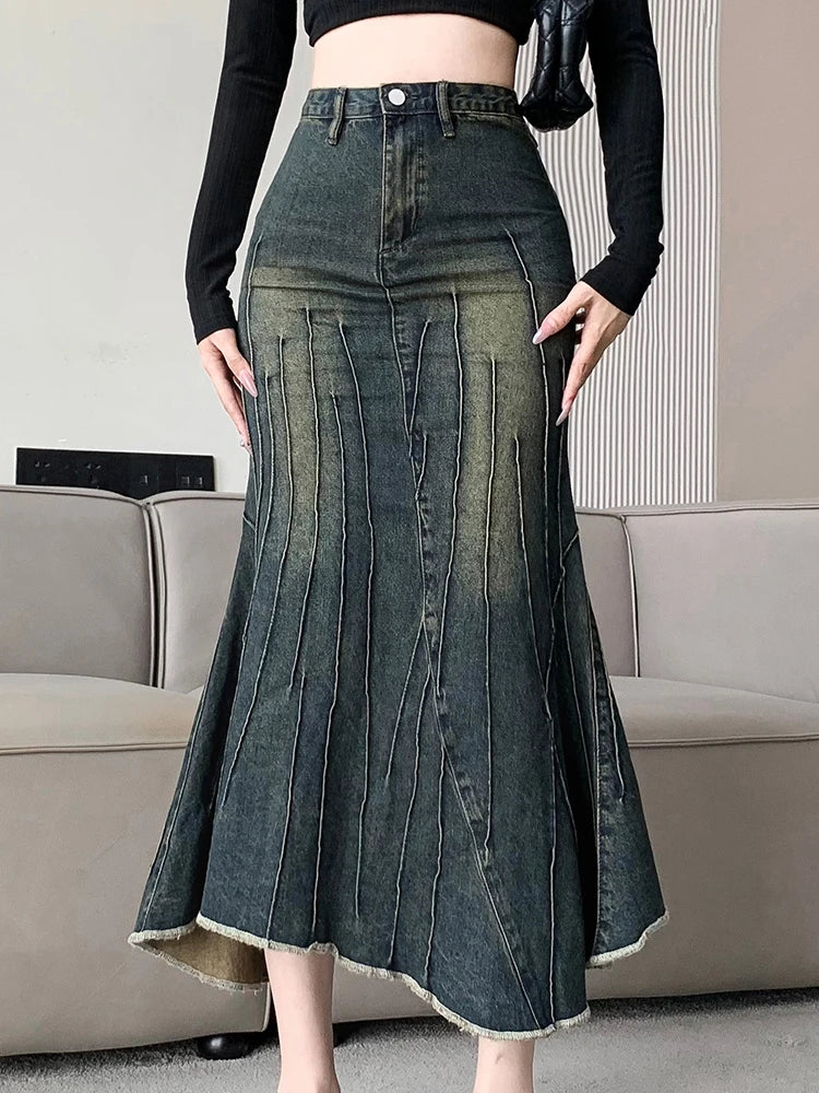 Vintage Ripped Mermaid Skirt – 2023 New Fashion Y2K Streetwear Jeans Skirt, Retro Casual Irregular Hip Denim Skirt for Women