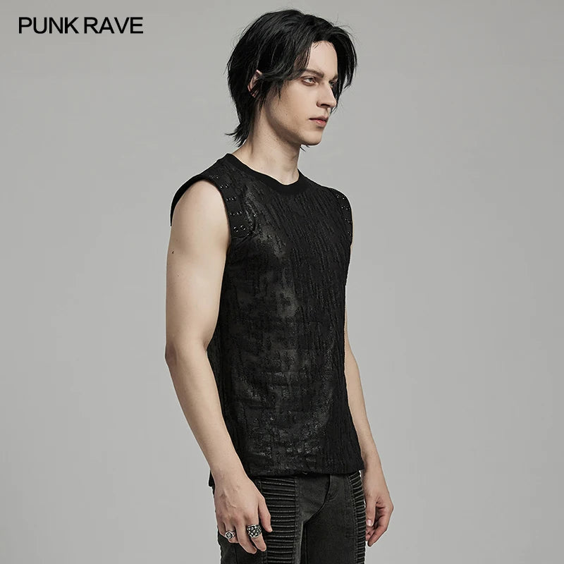 PUNK RAVE Men's Punk 3D Jacquard Personalized Tank Daily Handsome Cool Black Tops Streetwear Men Clothing Summer 2 Colors