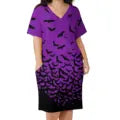 Goth Bat Dress Plus Size Cute Skull Print Korean Fashion Casual Dress Female Spring V Neck Stylish Dresses Gift Idea