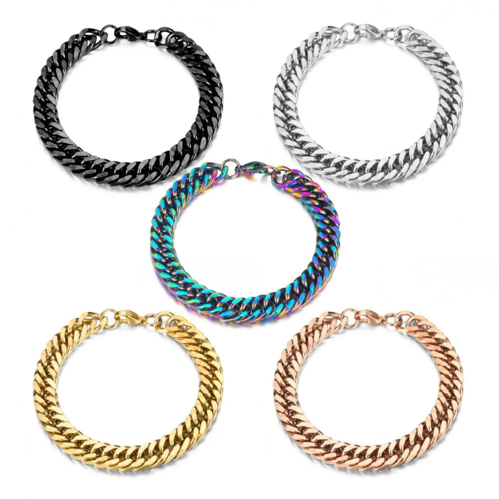 Stainless Steel Colorful Rainbow Cuban Weave Chain Bracelet - Men Women Vintage Kpop Pulseras, Aesthetic Emo Luxury Jewelry