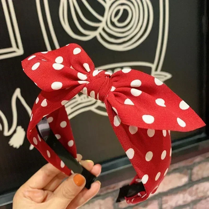 Retro Vintage Wide Bow Knot Cross Sweet Polka Dot Hairband