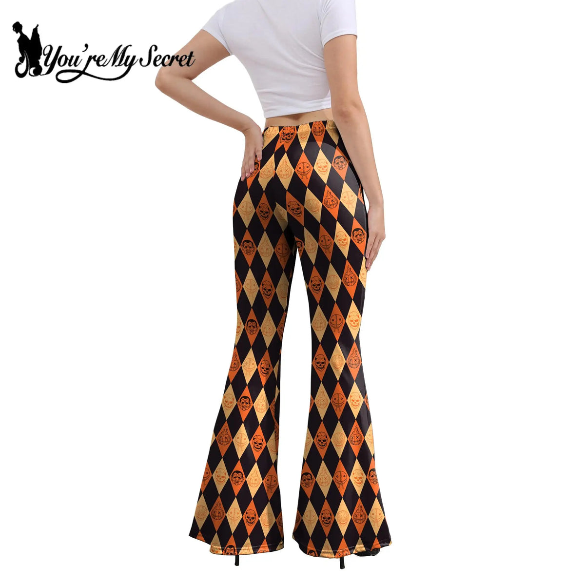 [You're My Secret] Flared Pants for Women Lady Halloween 3D Printing High Waist Leggings Holiday Party Elegance Fashion Trousers