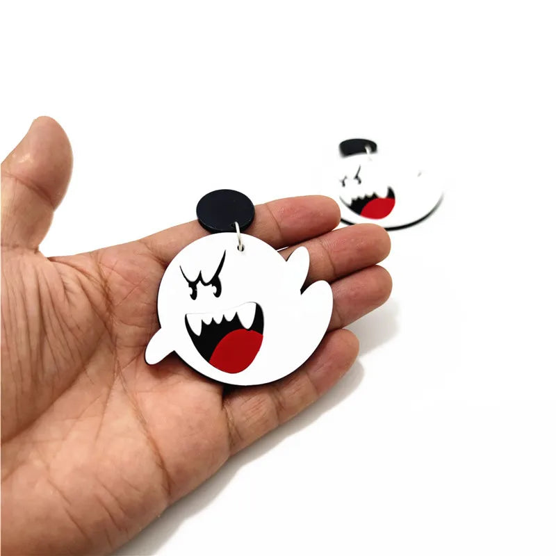 Halloween Funny Ghost Dangle Earrings for Women - White Cute Cartoon Acrylic Jewelry Classic Accessories by KUGUYS