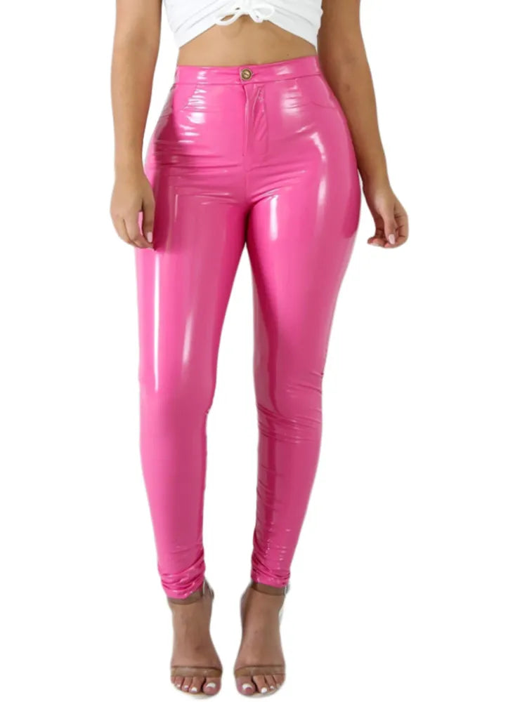 Latex PU Leather Tight Streetwear Fashion High Waist Slim Fit Pencil Pants