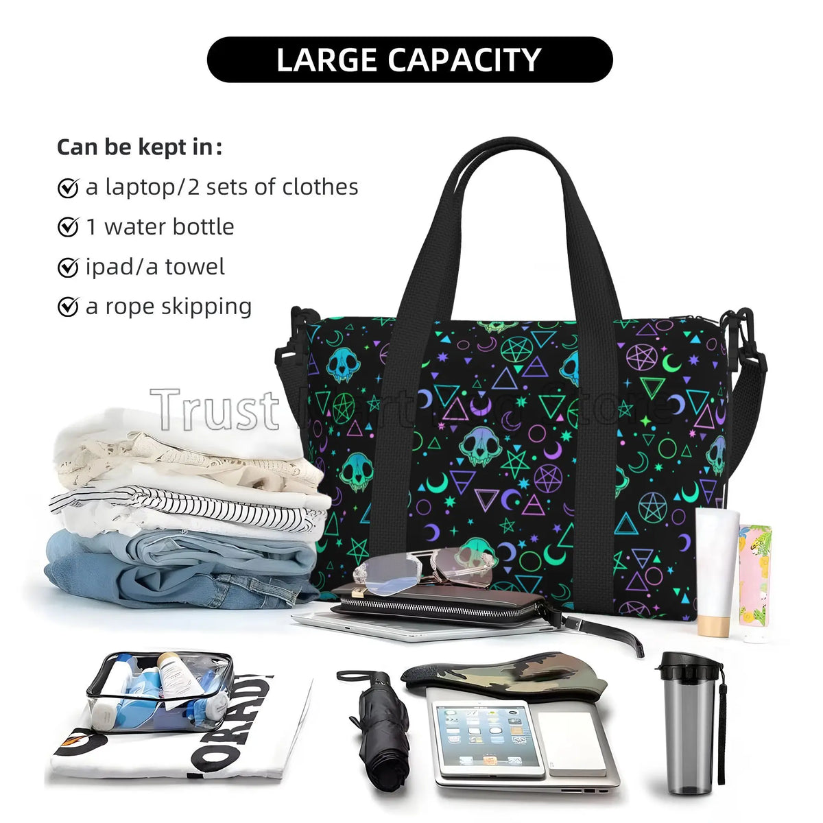 Magic Skulls Print Hand Travel Bag Multipurpose Weekender Overnight Bags Unisex Casual Waterproof Sports Gym Yoga Luggage Bag