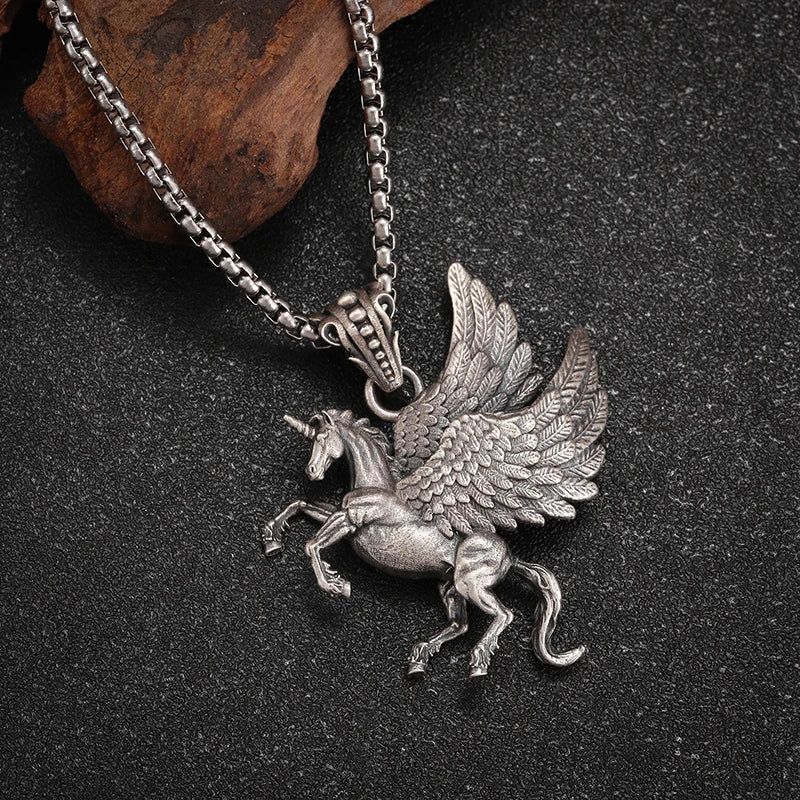 Retro Pegasus Wings Unicorn Pendant Necklace - Mythical Punk Fashion Jewelry for Men and Women | Unique Gift