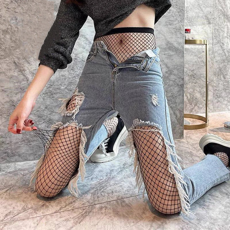 Fashion Mesh Stocking Tights Plus Size Black Hollow Out Fishnet Pantyhose